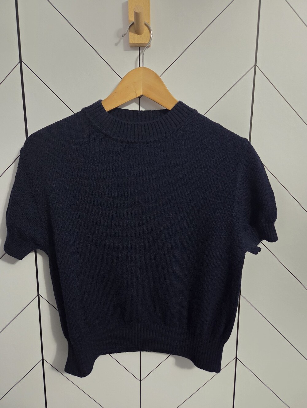 Vintage St. John Basics Navy Blue Short Sleeve Santana Knit Sweater Top, Size S